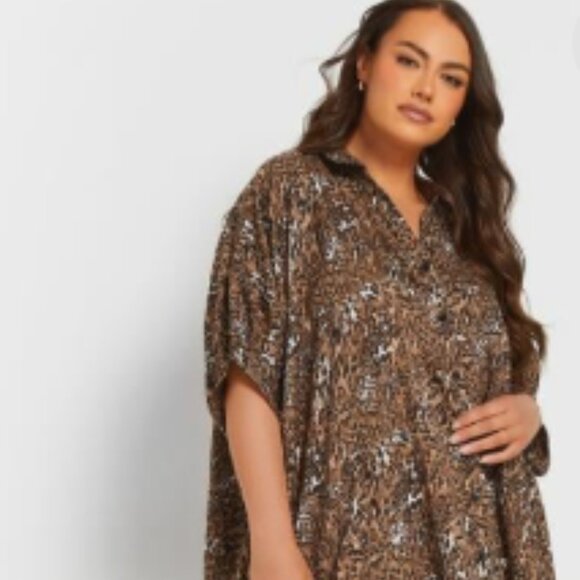 Yours | Plus Size - Brown Animal Print Oversized Fit Shirt - NWT - Picture 2 of 15